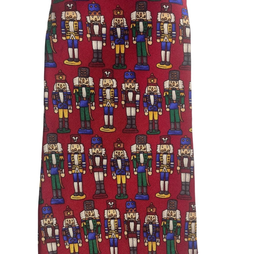 VTG UNICEF Christmas Nutcracker SILK Necktie Holiday Toy Soldier Wide Tie USA